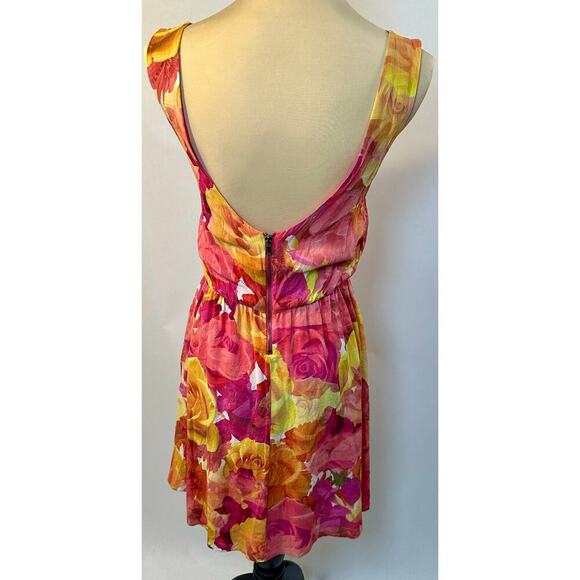 Alice + Olivia Watercolor Floral Silk Sundress Size XS Pink Yellow Coquette - Picture 3 of 14